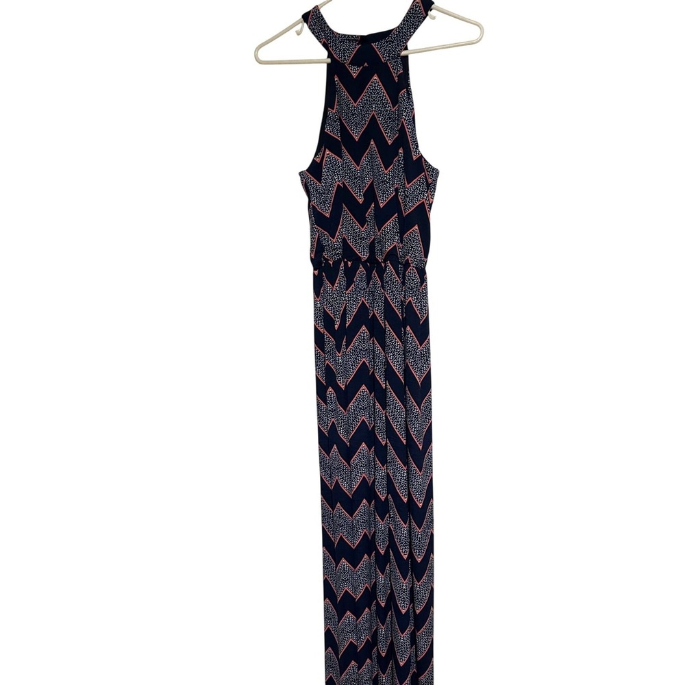NWT Chevron Size Smallโ Navy Coral Pink White High Neck Maxidress MSRP $48